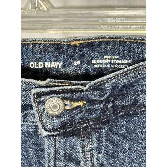 Old Navy High Rise Slouchy Straight Ripped Cut Off Jeans 26 High Rise Button Fly - Picture 4 of 15